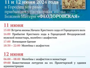 В Городец впервые прибывает чудотворная икона Божией Матери «ФЕОДОРОВСКАЯ»
